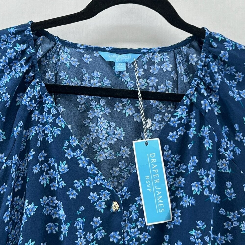 Draper James RSVP Ruffled Long Sleeve Bodysuit Size 2X Button Front Floral Blue - Picture 4 of 12